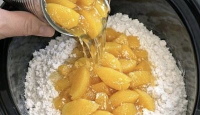 Dump cheap canned peaches over dry cake mix, together with 2 other ingredients, into slow cooker for a comforting bowl that disappears faster than any