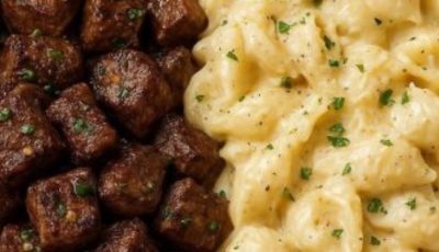 Garlic Butter Steak Bites & Creamy Parmesan Shells