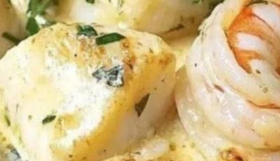 Shrimp and Cod in Creamy Garlic Sauce